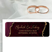 Burgundy Agate Script Wedding Return Address ラベル