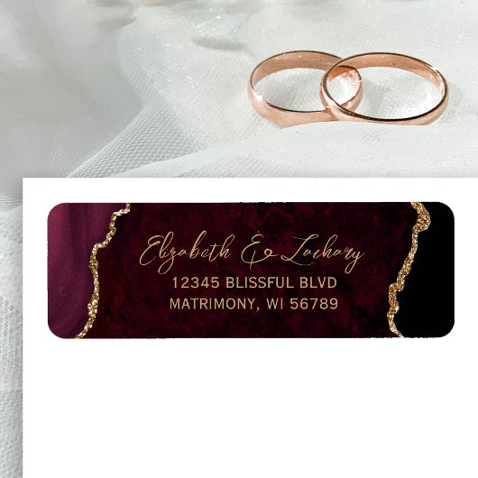 Burgundy Agate Script Wedding Return Address ラベル