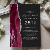 Burgundy Agate Silver Dark 25th Anniversary 招待状
