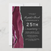 Burgundy Agate Silver Dark 25th Anniversary 招待状 (正面)