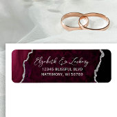 Burgundy Agate Silver Wedding Return Address ラベル