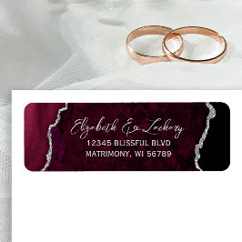 Burgundy Agate Silver Wedding Return Address ラベル