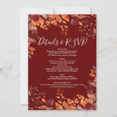 Burgundy All In One Autumn Fall Floral Wedding 招待状 (裏面)