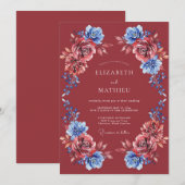 Burgundy Alluring Botanical Wedding 招待状 (正面/裏面)