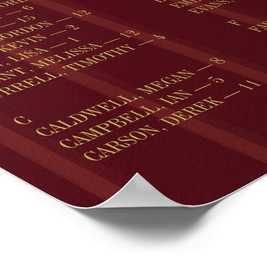 Burgundy Alphabetical Wedding Seating Chart ポスター (角)