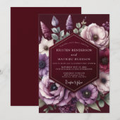 Burgundy Amethyst Bloom Wedding 招待状 (正面/裏面)