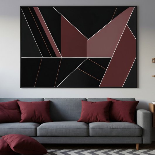 Burgundy and Black Abstract Geometry キャンバスプリント