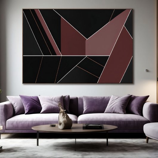 Burgundy and Black Abstract Geometry ポスター
