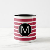 Burgundy and Black Striped Monogram ツートーンマグカップ (中央)