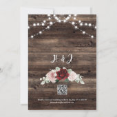 Burgundy and Blush Floral QR Code Rustic Wedding 招待状 (裏面)