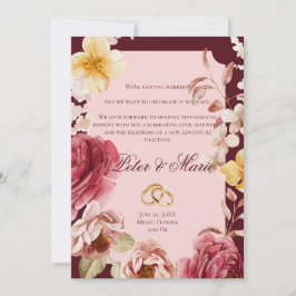 Burgundy and Blush Geometric Floral Wedding 招待状