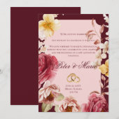 Burgundy and Blush Geometric Floral Wedding 招待状 (正面/裏面)