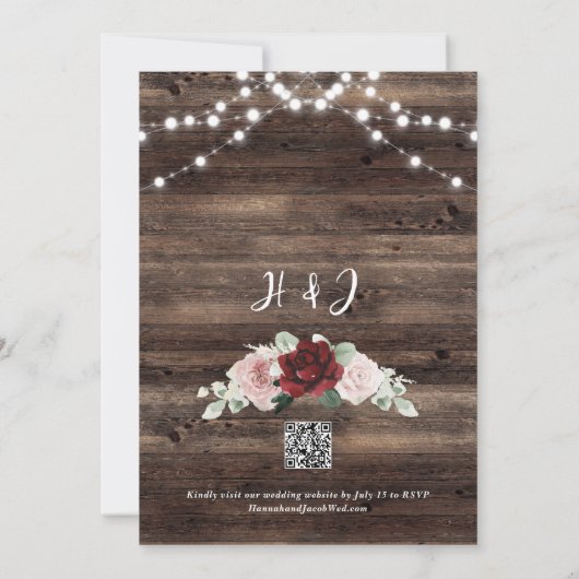 Burgundy and Blush Pink Floral Rustic Wedding 招待状 (裏面)
