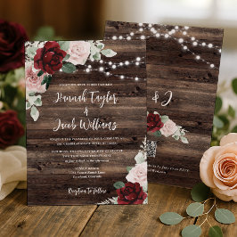 Burgundy and Blush Pink Floral Rustic Wedding 招待状