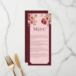 Burgundy and Blush Pink Floral Wedding Menu Card メニュー