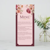 Burgundy and Blush Pink Floral Wedding Menu Card メニュー (スタンド正面)