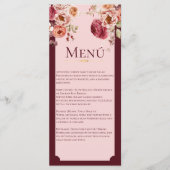 Burgundy and Blush Pink Floral Wedding Menu Card メニュー (正面)