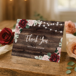 Burgundy and Blush Rustic Wedding Thank You Card サンキューカード