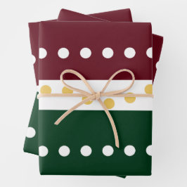 Burgundy and Emerald Golden Polka Dots Christmas  ラッピングペーパーシート