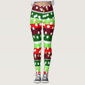 Burgundy and Emerald Golden Polka Dots Christmas  レギンス (正面)