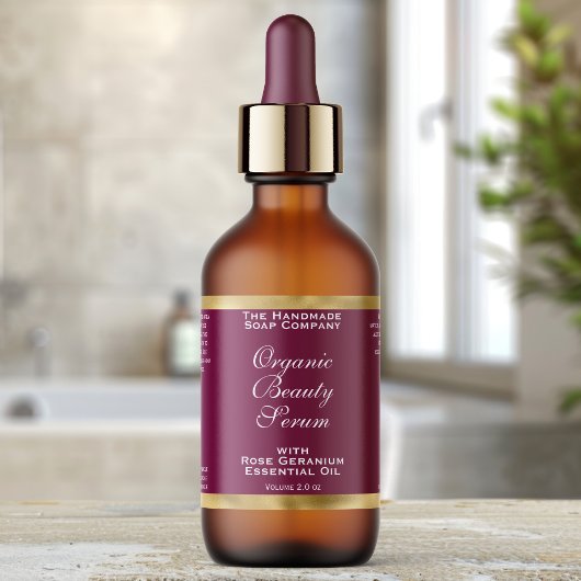 Burgundy and Gold Cosmetics Dropper Bottle Label ラベル