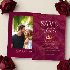 Burgundy and gold elegant save the date wedding   招待状