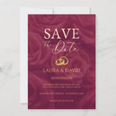 Burgundy and gold elegant save the date wedding   招待状 (正面)