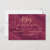 Burgundy and gold elegant wedding response Card 出欠カード (正面)