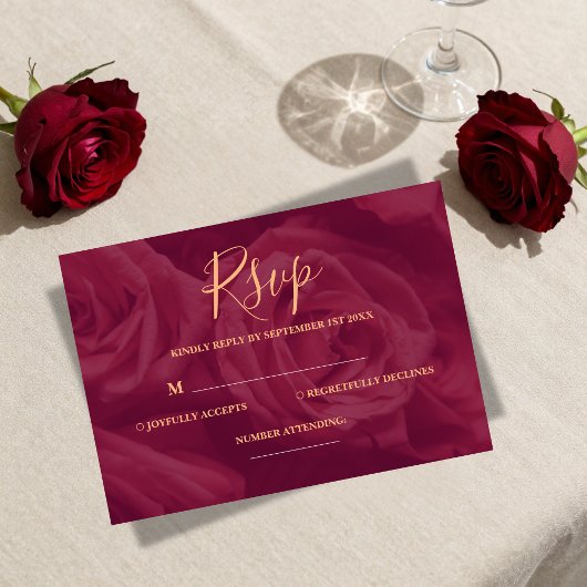 Burgundy and gold elegant wedding response Card 出欠カード