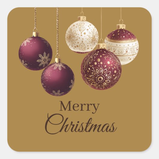 Burgundy and gold faux glitter スクエアシール (正面)