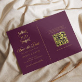 Burgundy And Gold Monogram Qr Code Wedding セーブザデート