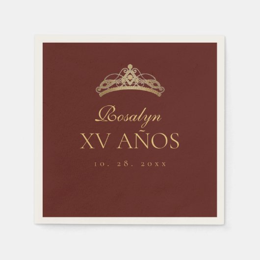 Burgundy and Gold  Quinceanera スタンダードカクテルナプキン (正面)