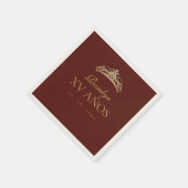 Burgundy and Gold  Quinceanera スタンダードカクテルナプキン (角)