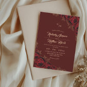 Burgundy and Gold Rose Floral Boho Wedding Invitat 招待状