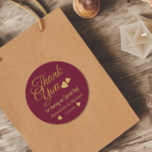 Burgundy And Gold Thank You Wedding Party Favor    ラウンドシール