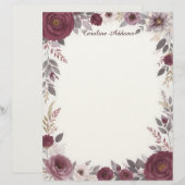 Burgundy and Gray Floral Stationery Paper レターヘッド (正面/裏面)