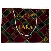 Burgundy and Green Geometric Christmas Custom ラージペーパーバッグ (裏面)