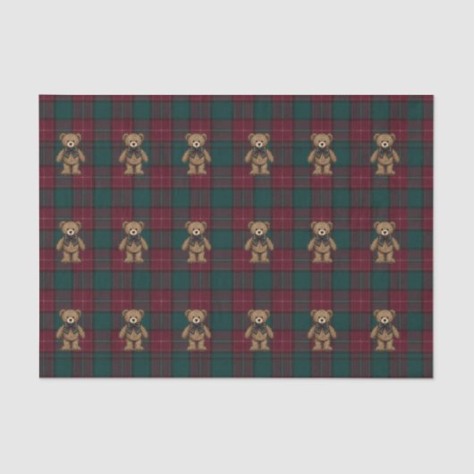 Burgundy and Green Teddy Tartan Tissue Paper 薄葉紙 (正面)