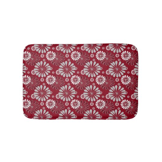 Burgundy and Grey Floral Pattern バスマット (正面)