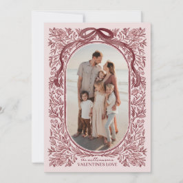 Burgundy and Mauve Floral & Bow Holiday Photo Card 招待状