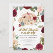 Burgundy and Peach Floral Pumpkin Baby Shower 招待状 (正面)