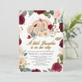 Burgundy and Peach Floral Pumpkin Baby Shower 招待状 (スタンド正面)