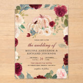 Burgundy and Peach Floral Pumpkin Wedding アクリル招待状 (正面)