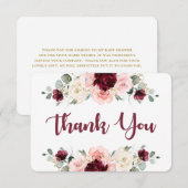 Burgundy and pink floral thank you card サンキューカード (正面/裏面)