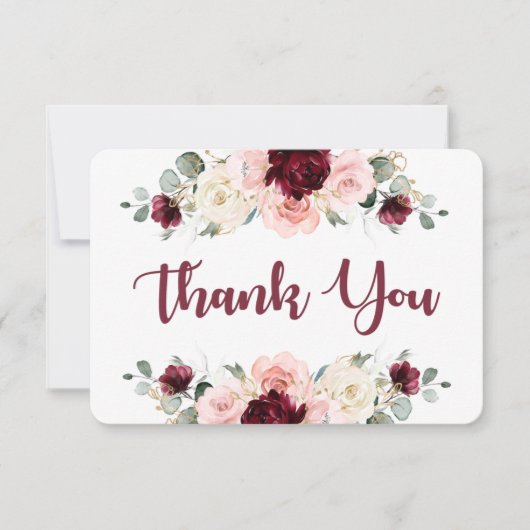 Burgundy and pink floral thank you card サンキューカード (正面)