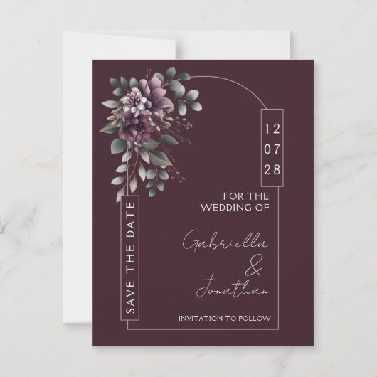 Burgundy and Sage Arch Save the Date | Invitation 招待状 (正面)