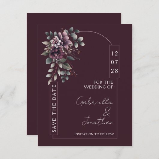 Burgundy and Sage Arch Save the Date | Invitation 招待状 (正面/裏面)