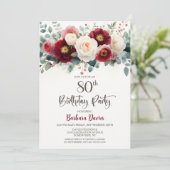 Burgundy and White Floral 80th Birthday Party 招待状 (スタンド正面)