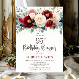 Burgundy and White Floral 95th Birthday Brunch 招待状