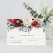 Burgundy and White Floral Wedding 出欠カード (スタンド正面)